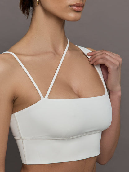 Carbon38 Asymmetrical Strappy Bra in Diamond Compression - Cloud Dancer