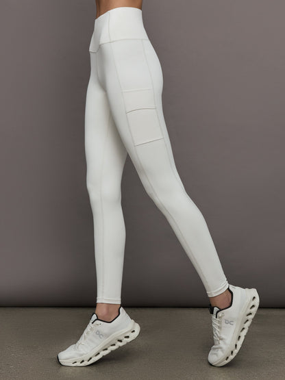 Carbon38 High Rise Sport Pocket Legging in Diamond Compression - Cloud Dancer