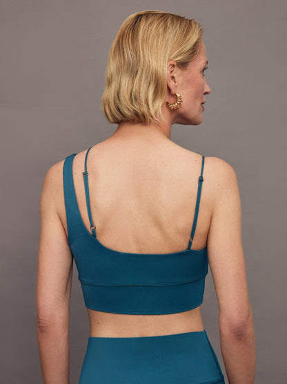 Carbon38 Asymmetrical Strappy Bra in Diamond Compression - Deep Lagoon