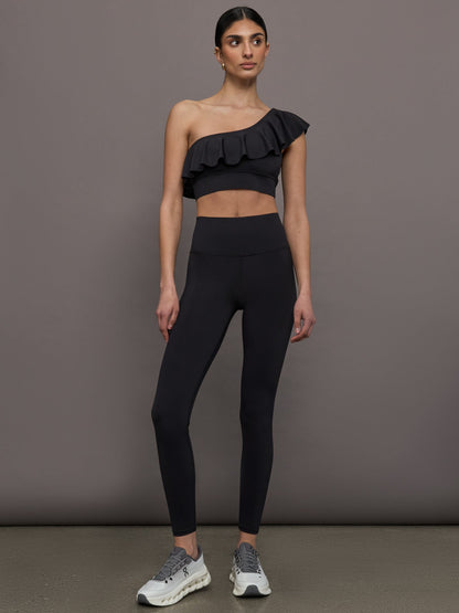 Carbon38 Ruffle One Shoulder Bra in Diamond Compression - Black