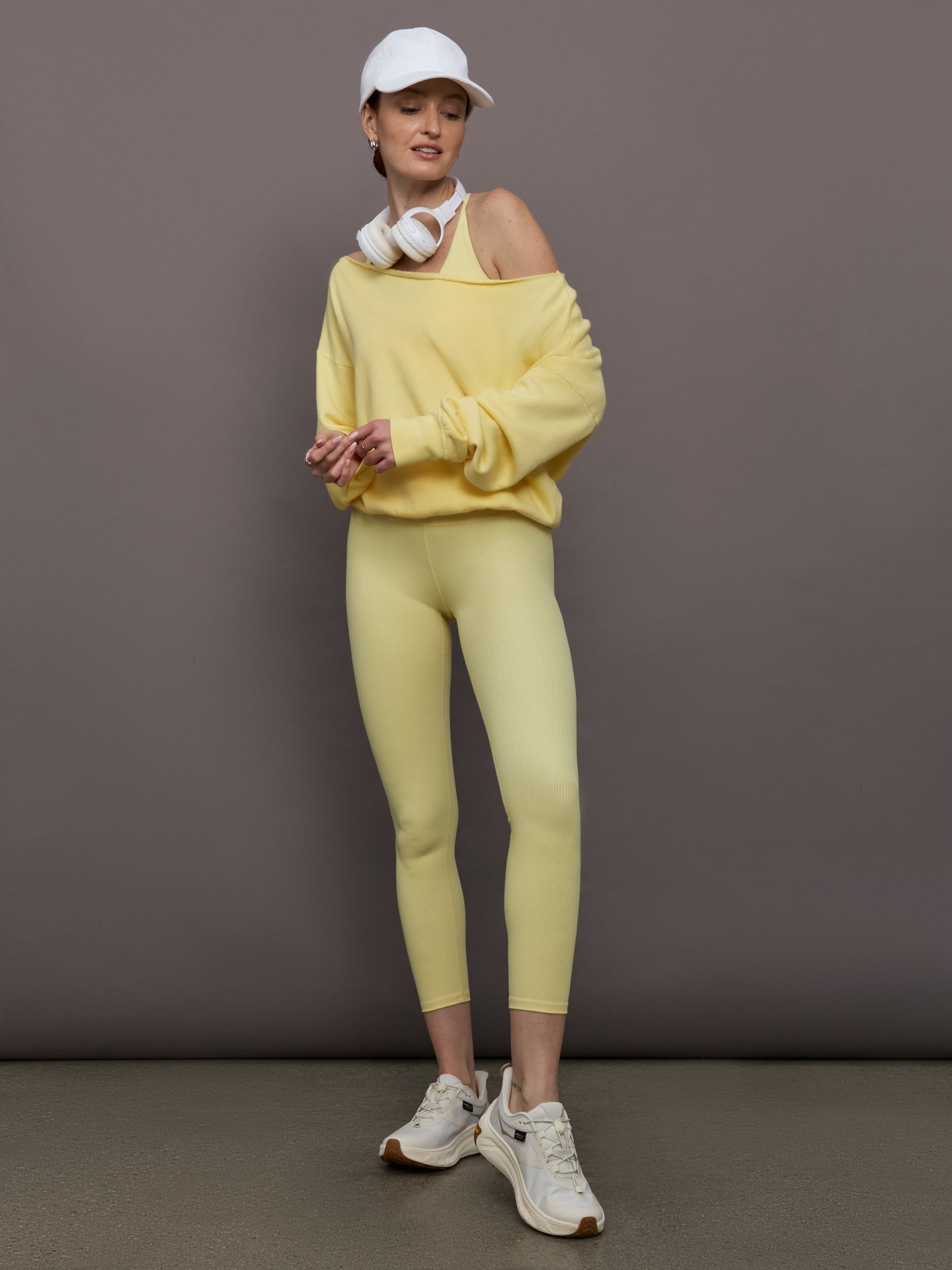 Carbon38 Off Shoulder Sweatshirt in French Terry - Banana