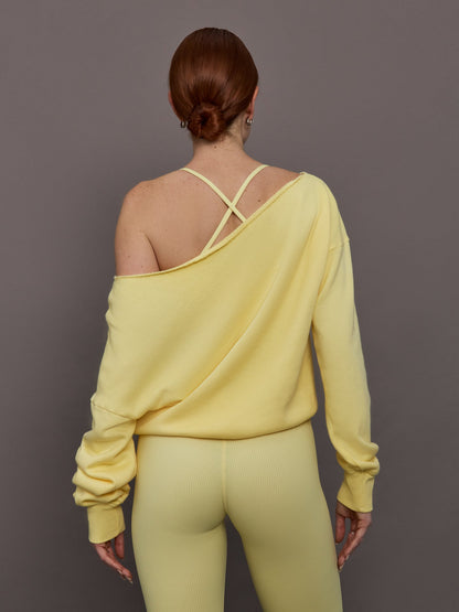 Carbon38 Off Shoulder Sweatshirt in French Terry - Banana