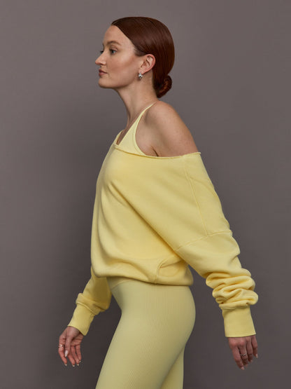 Carbon38 Off Shoulder Sweatshirt in French Terry - Banana