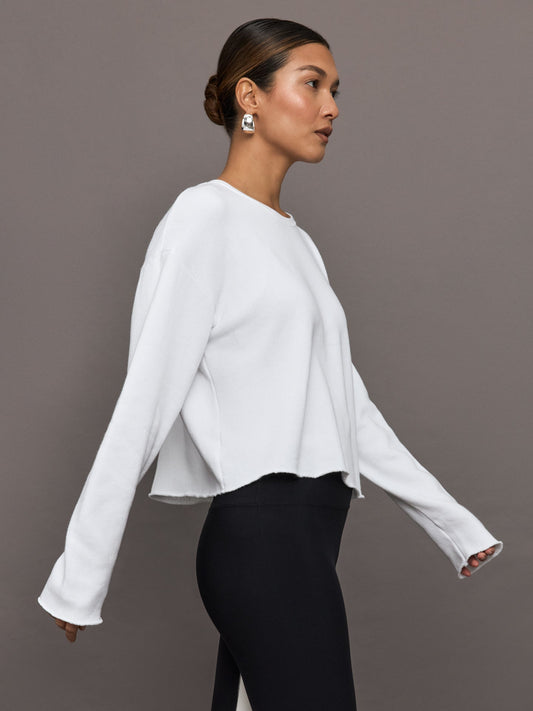 Carbon38 Crew Neck Sweatshirt in French Terry - White