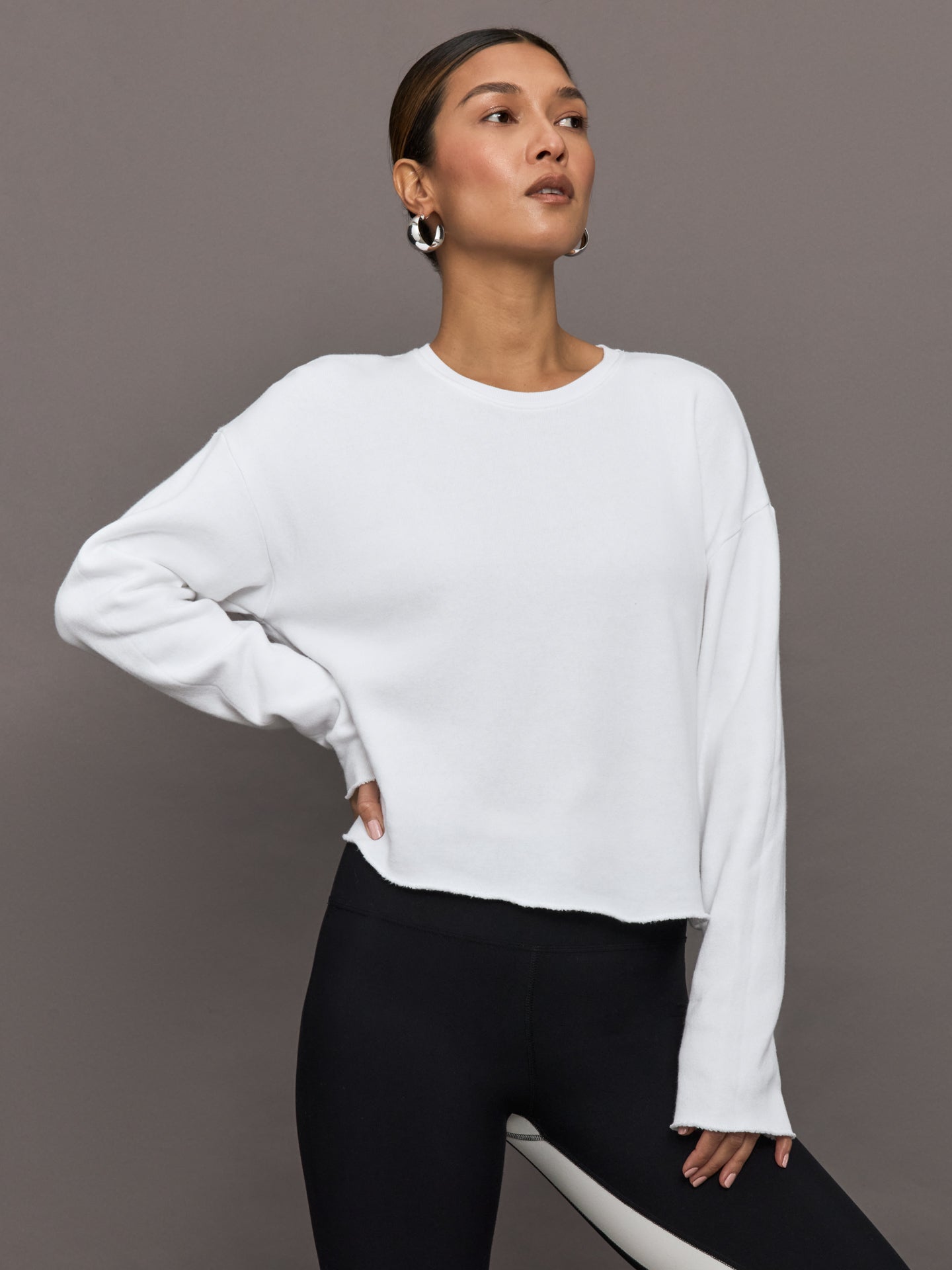 Carbon38 Crew Neck Sweatshirt in French Terry - White