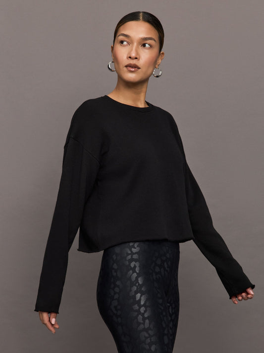 Carbon38 Crew Neck Sweatshirt in French Terry - Black