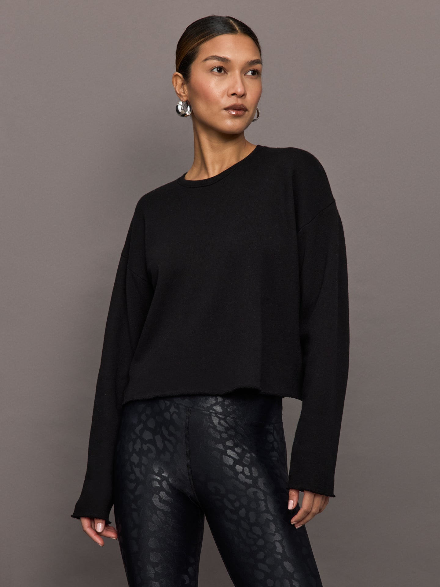 Carbon38 Crew Neck Sweatshirt in French Terry - Black