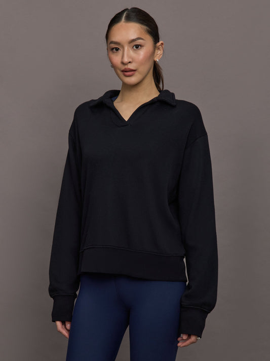 Carbon38 Johnny Collar Sweatshirt in French Terry - Black