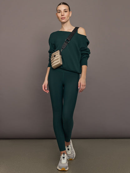 Carbon38 Off Shoulder Sweatshirt in French Terry - Forest