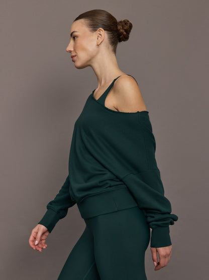 Carbon38 Off Shoulder Sweatshirt in French Terry - Forest