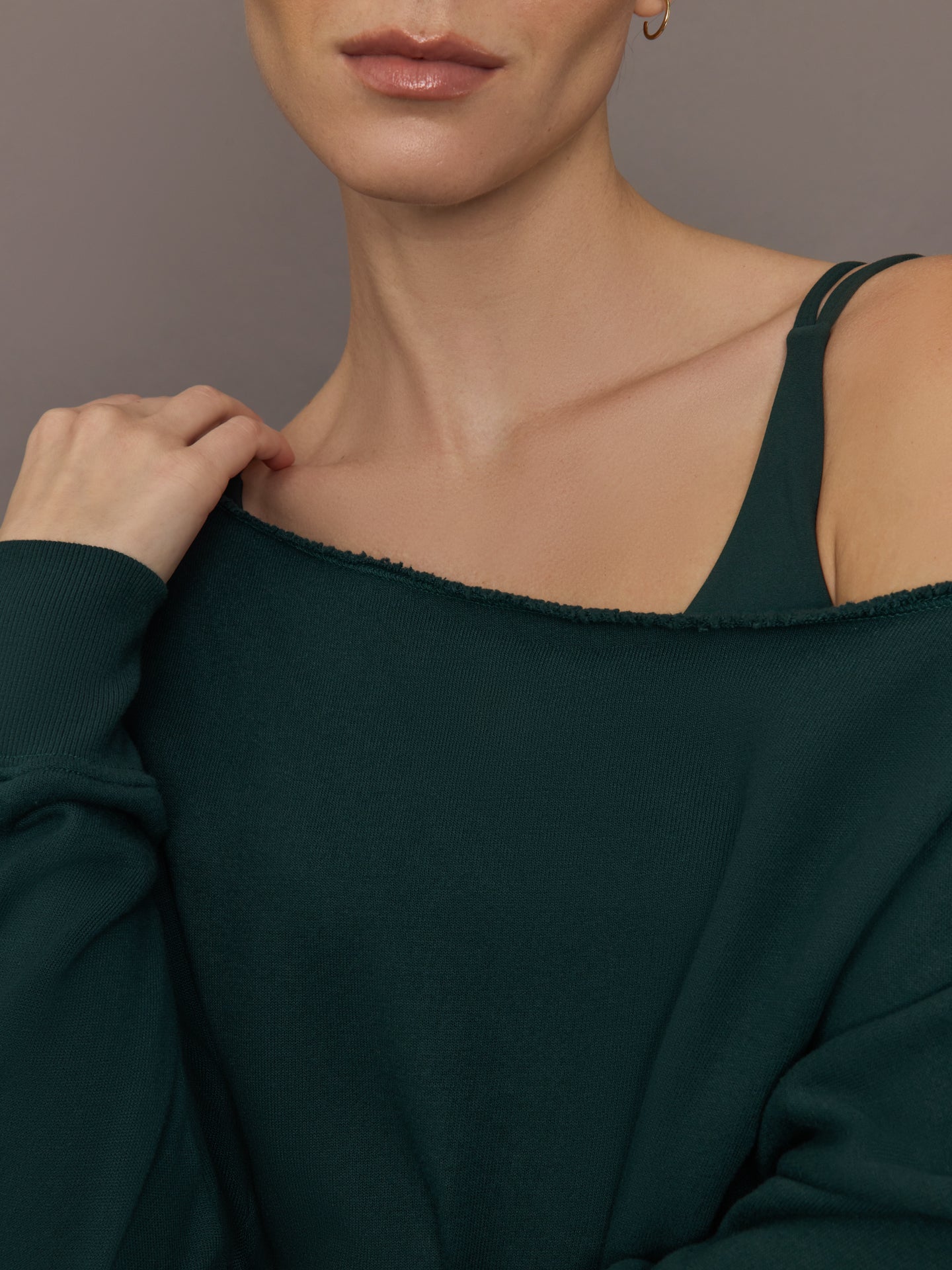 Carbon38 Off Shoulder Sweatshirt in French Terry - Forest