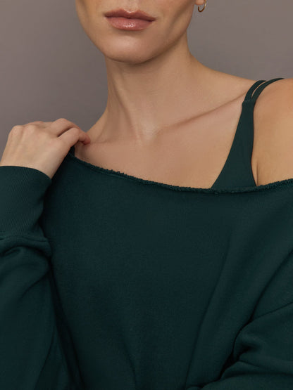 Carbon38 Off Shoulder Sweatshirt in French Terry - Forest