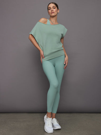 Carbon38 Short Sleeve Off Shoulder Sweatshirt in French Terry - Granite Green
