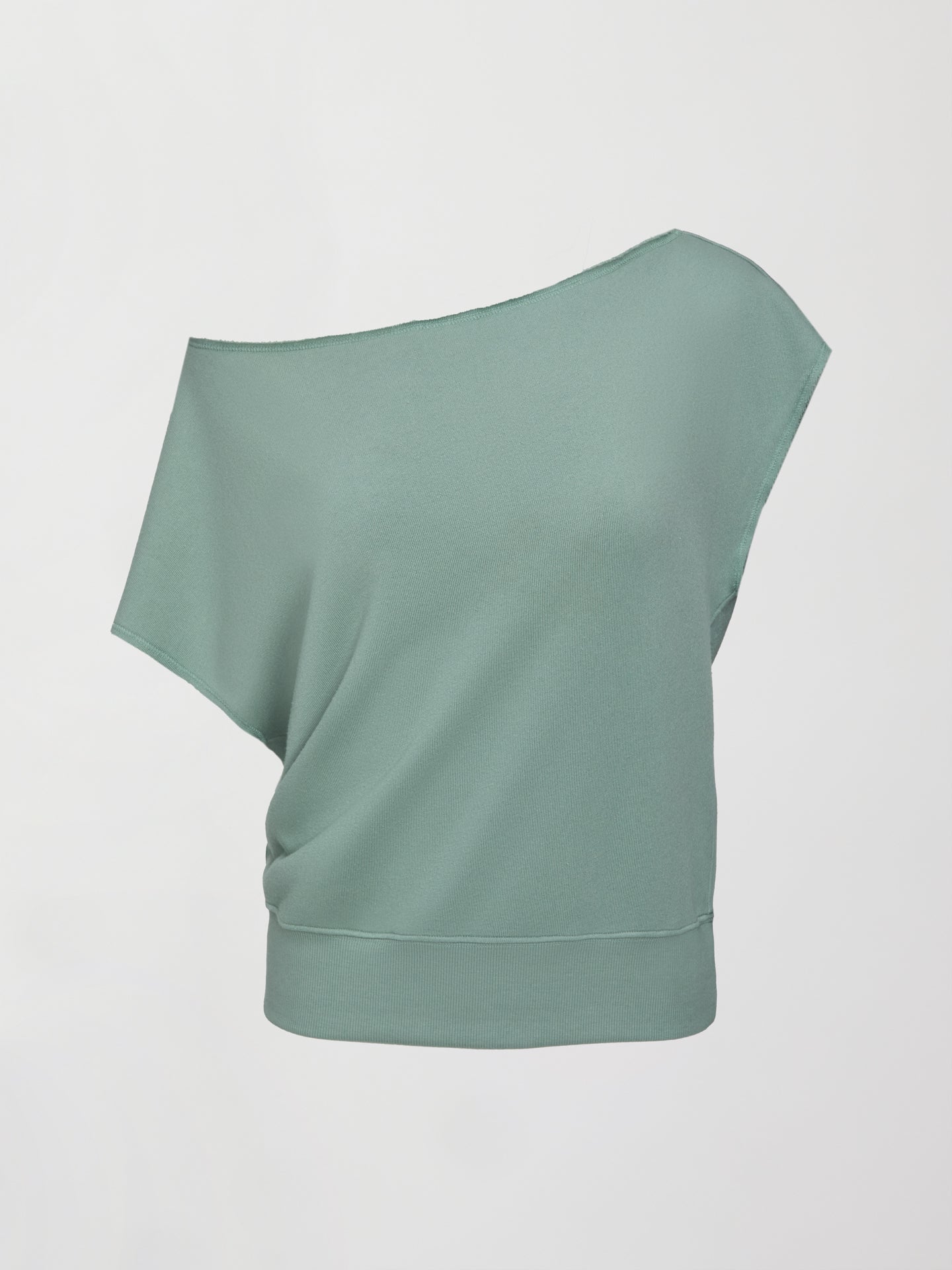 Carbon38 Short Sleeve Off Shoulder Sweatshirt in French Terry - Granite Green