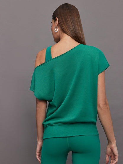Carbon38 Short Sleeve Off Shoulder Sweatshirt in French Terry - Malachite