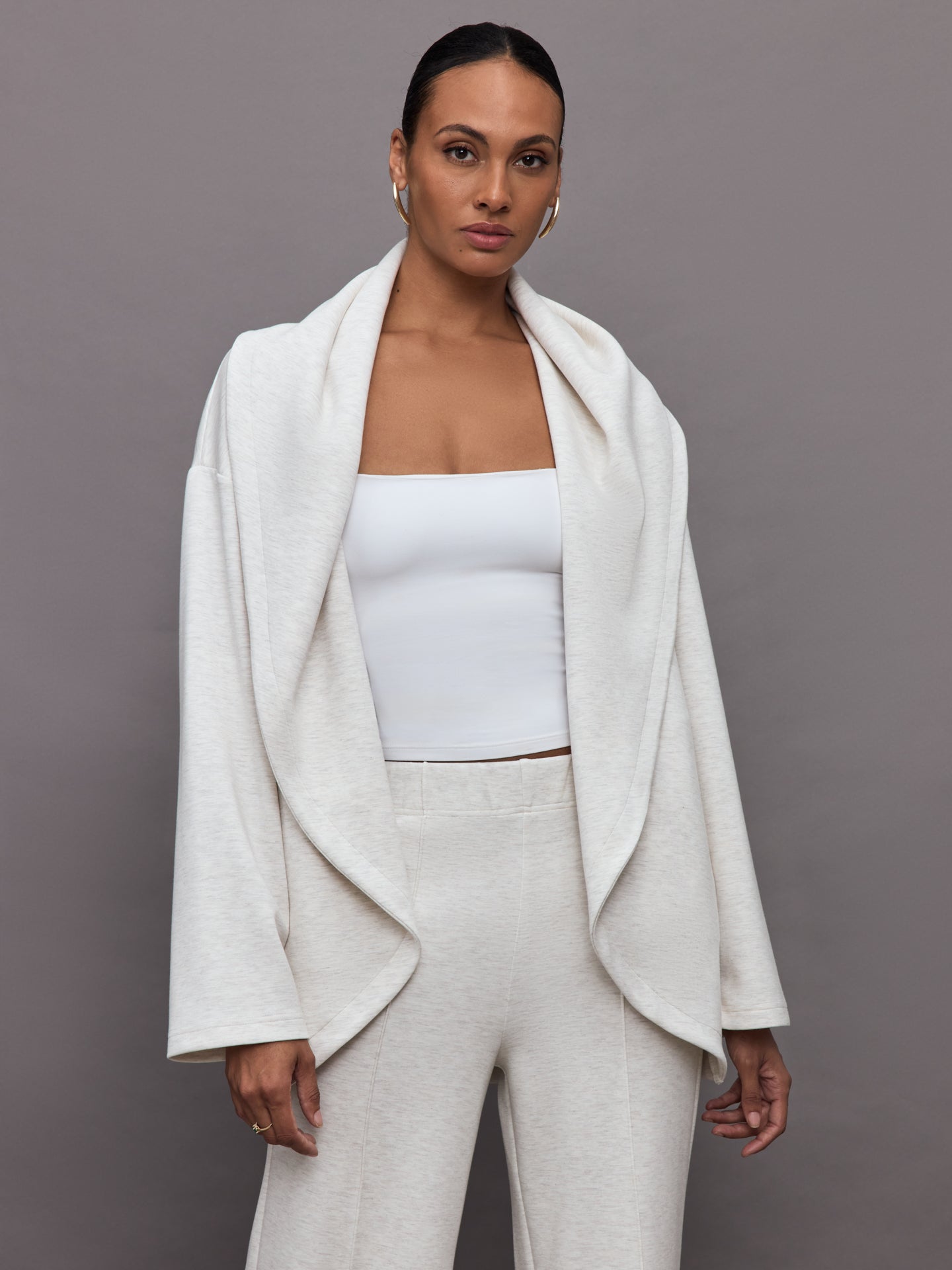 Carbon38 Knit Cocoon Cardigan in Interlock - Moonbeam Heather