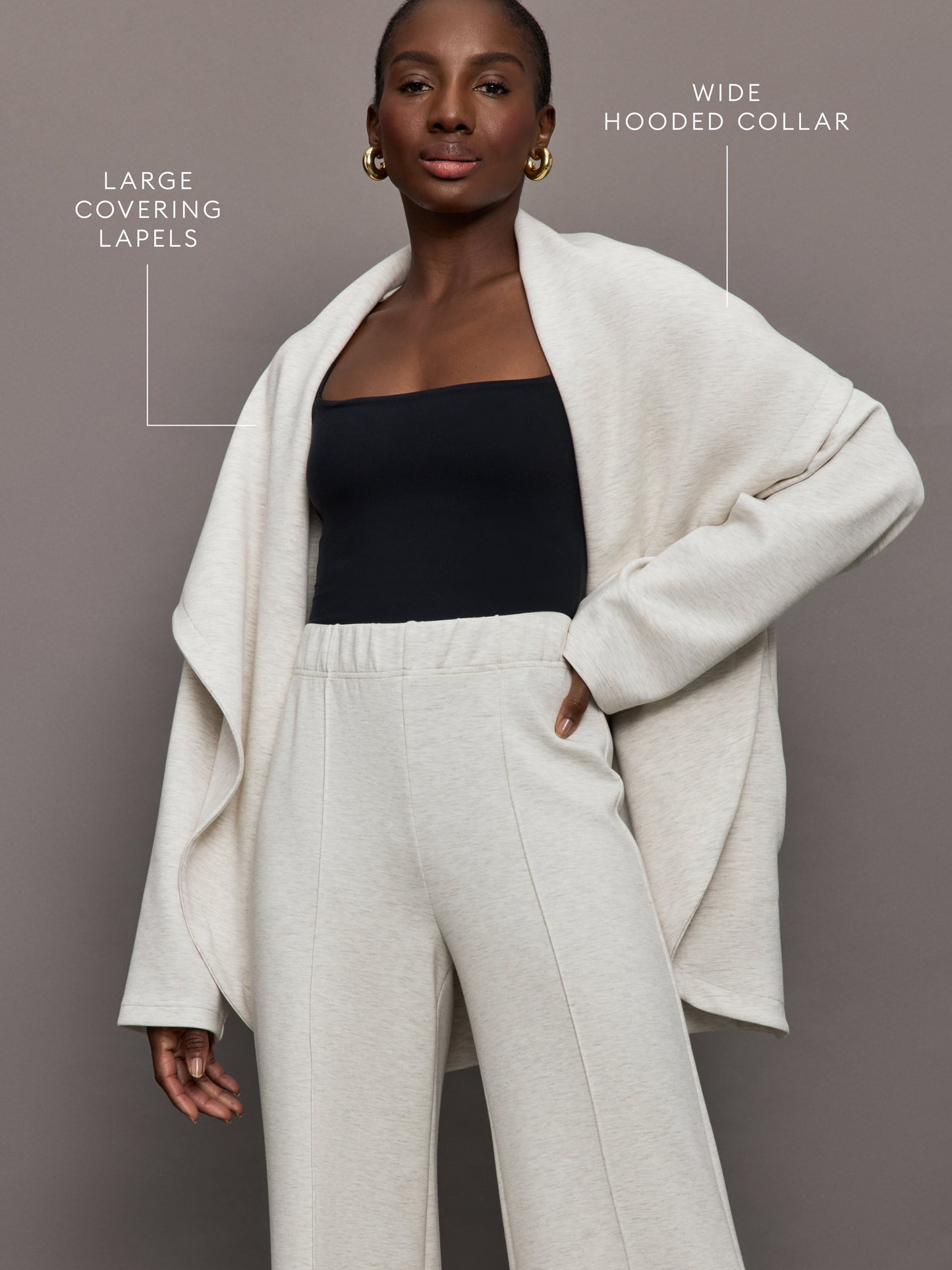 Carbon38 Knit Cocoon Cardigan in Interlock - Moonbeam Heather