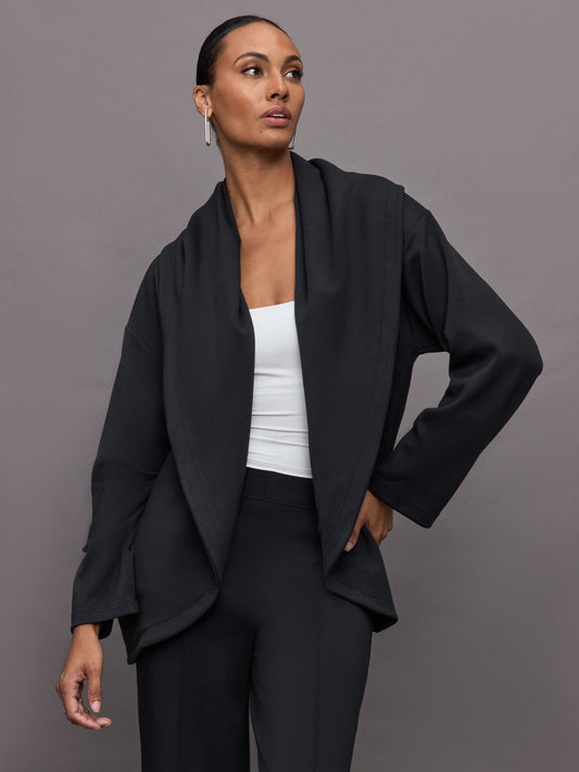 Carbon38 Knit Cocoon Cardigan in Interlock - Black