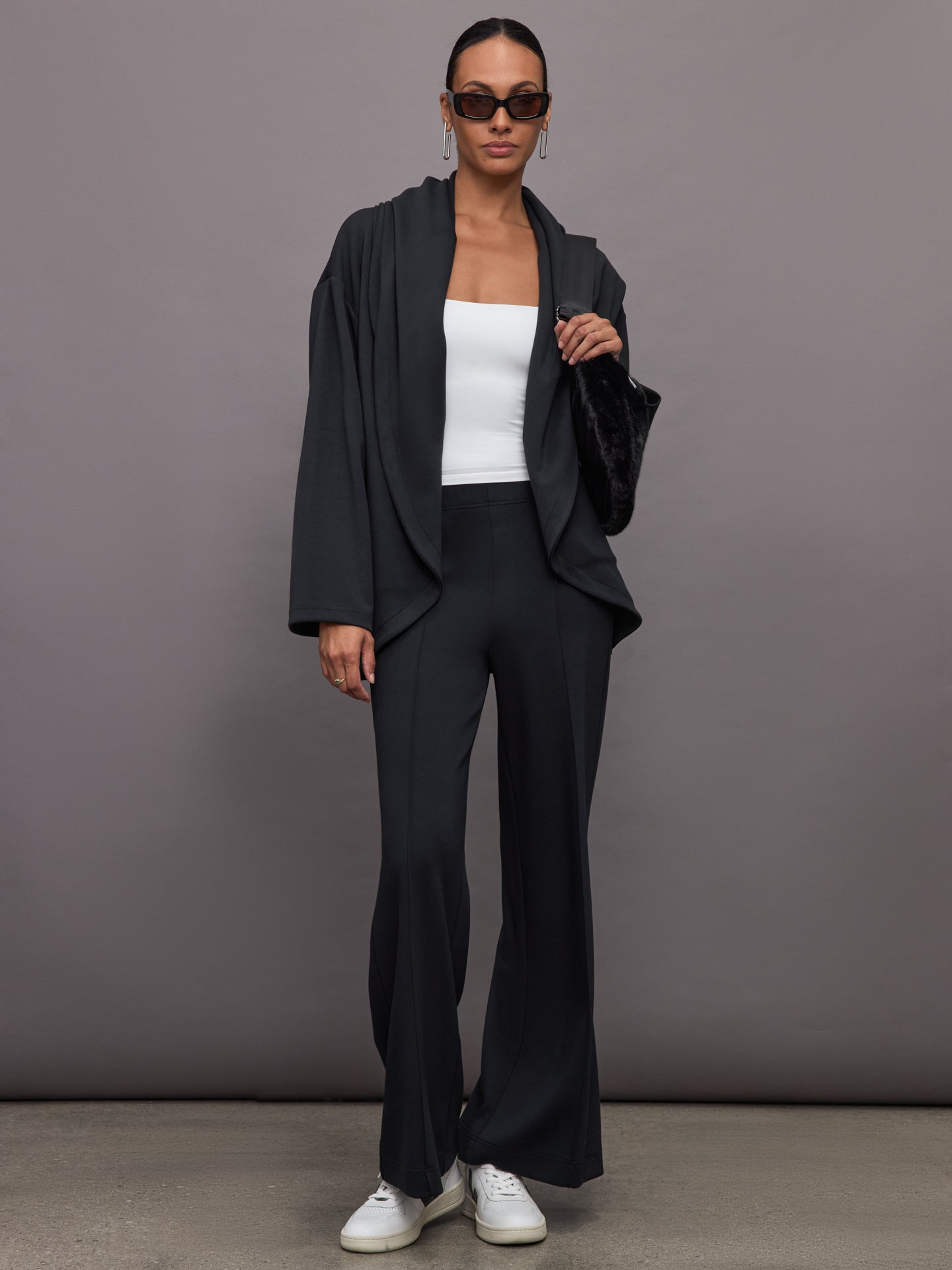 Carbon38 Knit Cocoon Cardigan in Interlock - Black