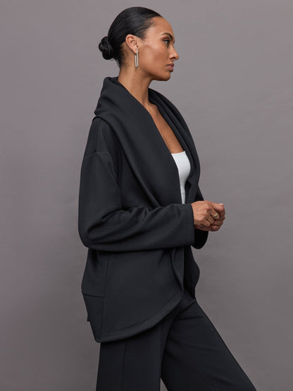 Carbon38 Knit Cocoon Cardigan in Interlock - Black