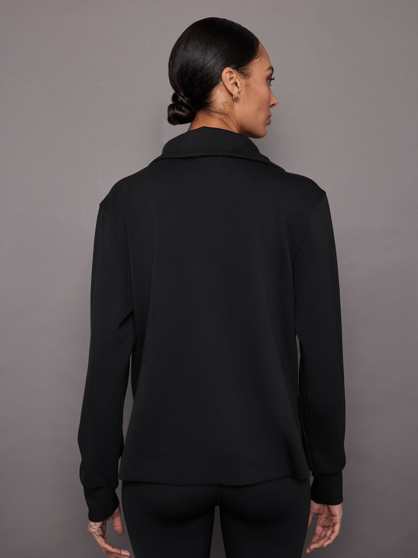 Carbon38 Knit Jacket with Asymmetrical Zip in Interlock - Black
