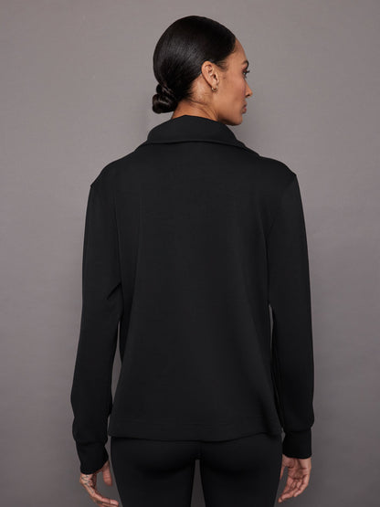 Carbon38 Knit Jacket with Asymmetrical Zip in Interlock - Black