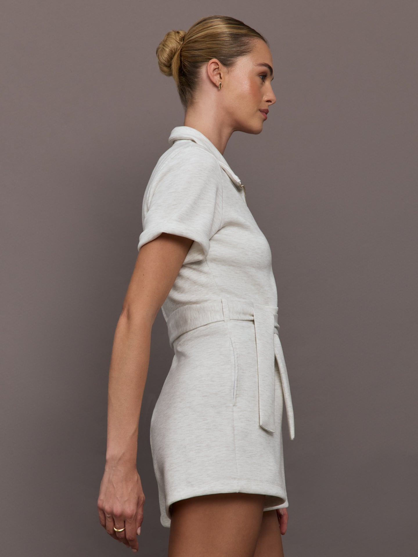 Carbon38 Short Romper in Interlock - Moonbeam Heather