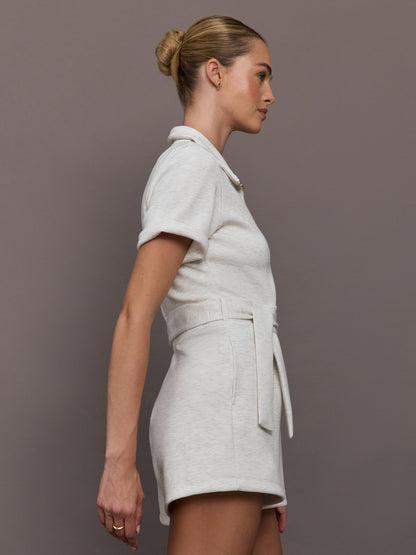 Carbon38 Short Romper in Interlock - Moonbeam Heather