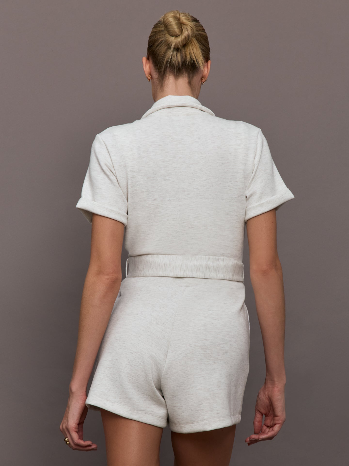 Carbon38 Short Romper in Interlock - Moonbeam Heather