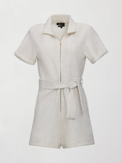 Carbon38 Short Romper in Interlock - Moonbeam Heather