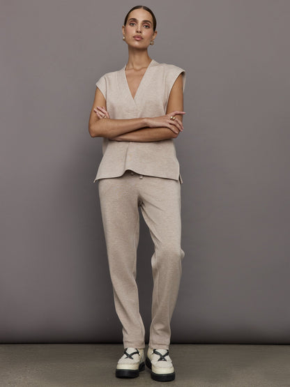 Carbon38 V Neck Knit Vest in Interlock - Taupe Heather