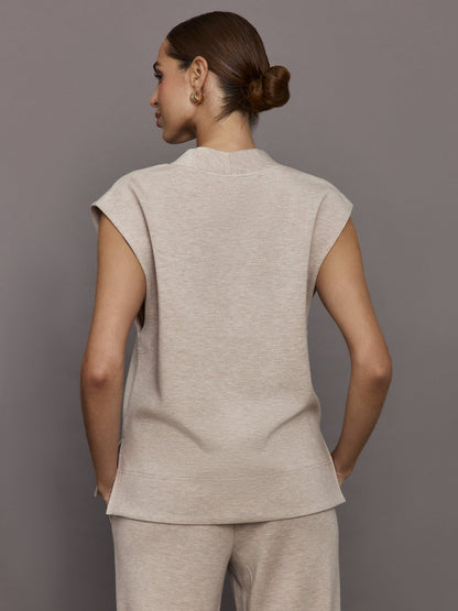 Carbon38 V Neck Knit Vest in Interlock - Taupe Heather
