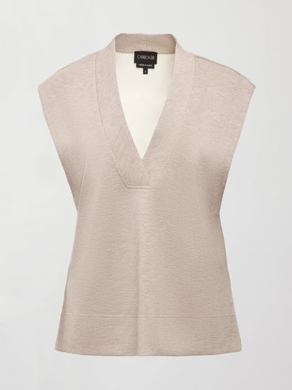 Carbon38 V Neck Knit Vest in Interlock - Taupe Heather