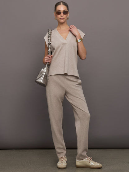 Carbon38 Tapered Leg Jogger in Interlock - Taupe Heather