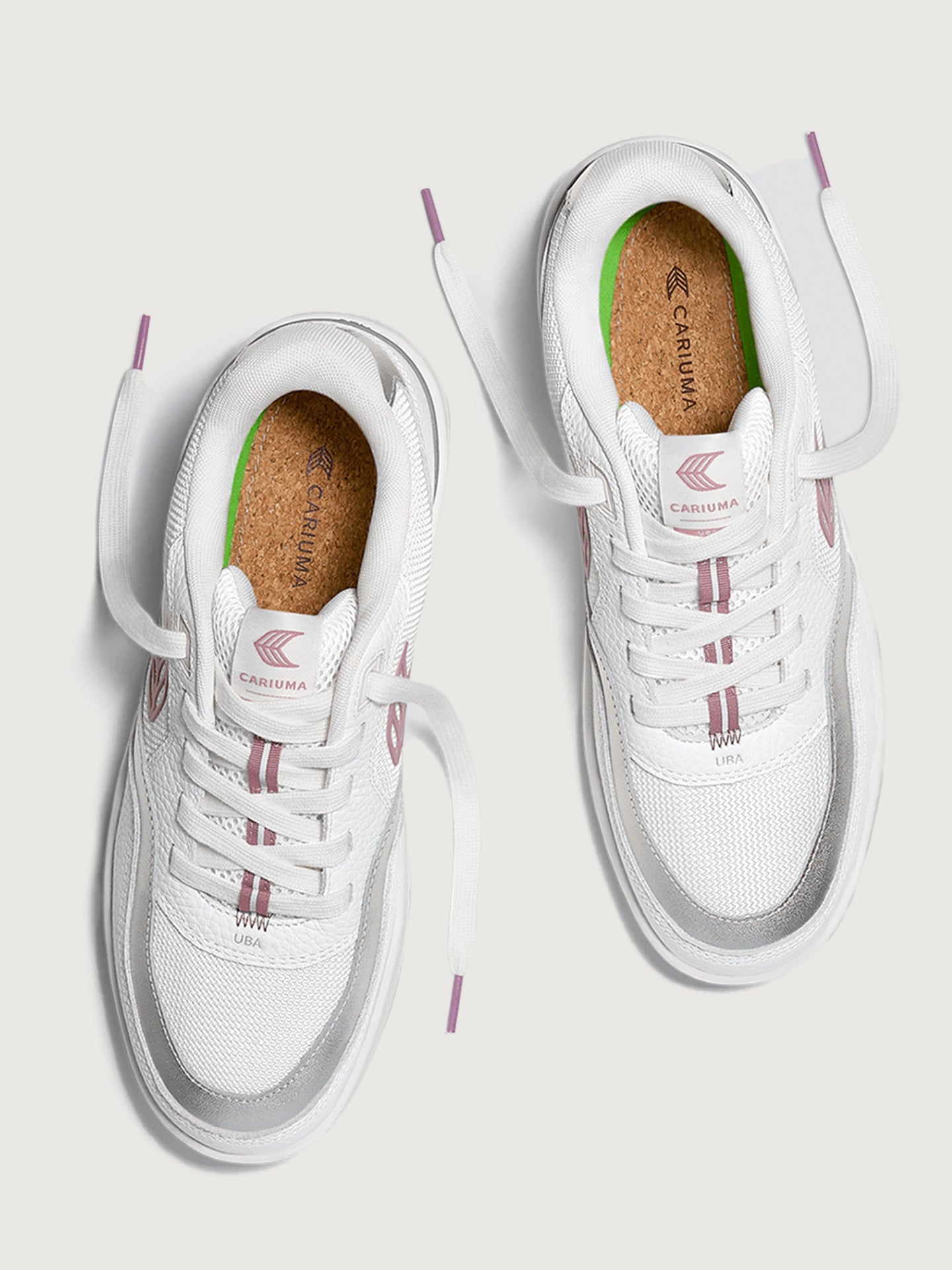 Carbon38 Uba Premium Leather & Mesh - White/ Metallic Silver Blush Pink