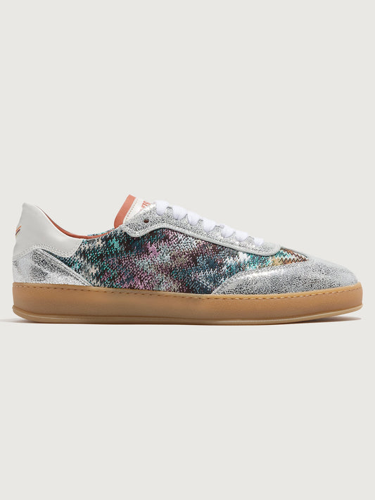 Carbon38 Alice Sneaker - Silver/Fabric Multi Turquoise