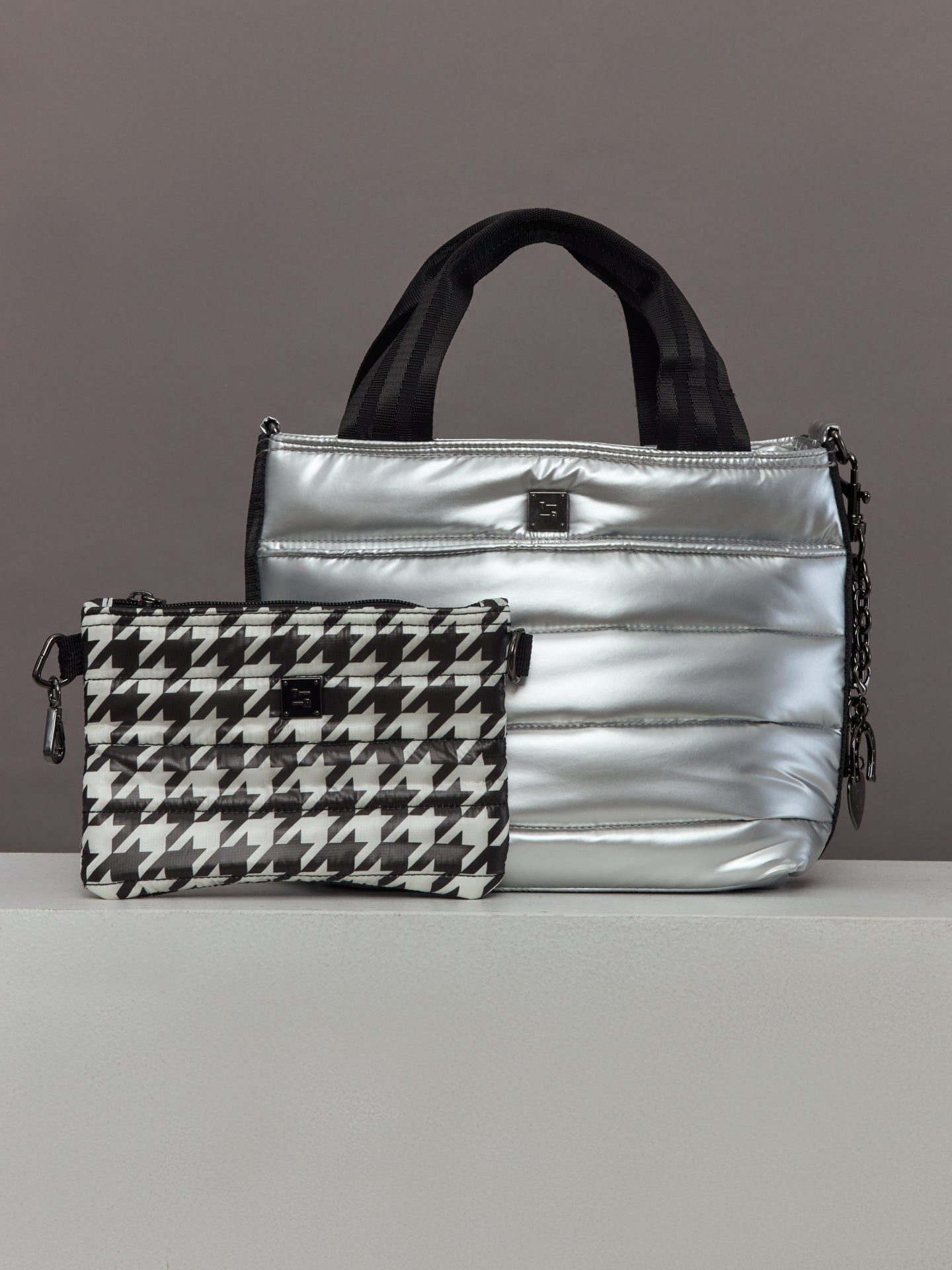 Carbon38 Escapade Tote - Pearl Silver and Houndstooth/ Black/Black Web
