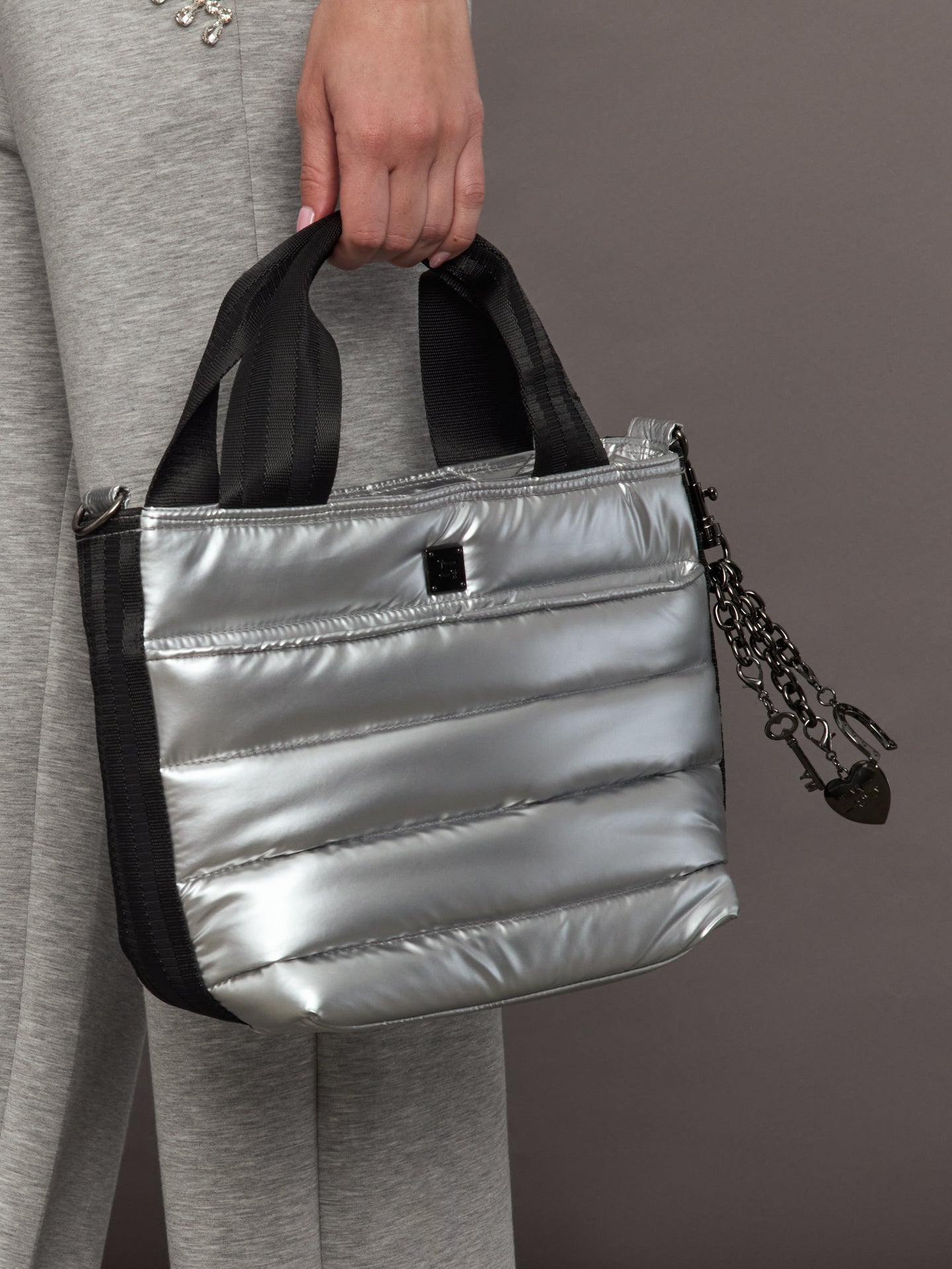 Carbon38 Escapade Tote - Pearl Silver and Houndstooth/ Black/Black Web