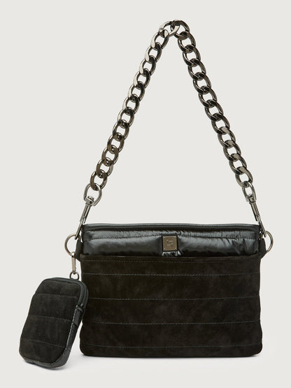 Carbon38 Downtown Crossbody - Black Suede & Pearl Black/Black Web Gunmetal Hard