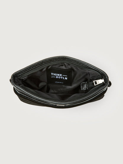 Carbon38 Downtown Crossbody - Black Suede & Pearl Black/Black Web Gunmetal Hard