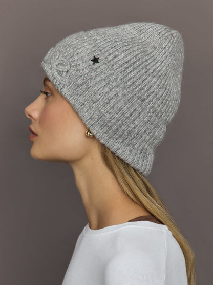 Carbon38 Love Embroidered Knit Hat - Light Grey