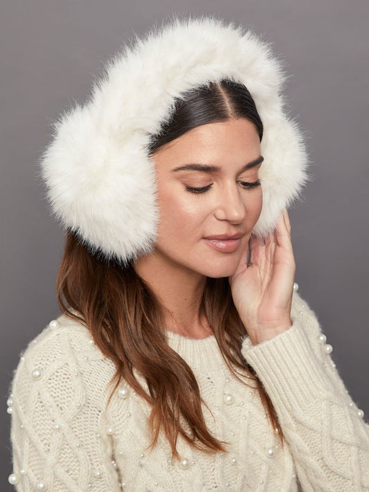 Carbon38 Faux Long Hair Fur Earmuffs - Ivory