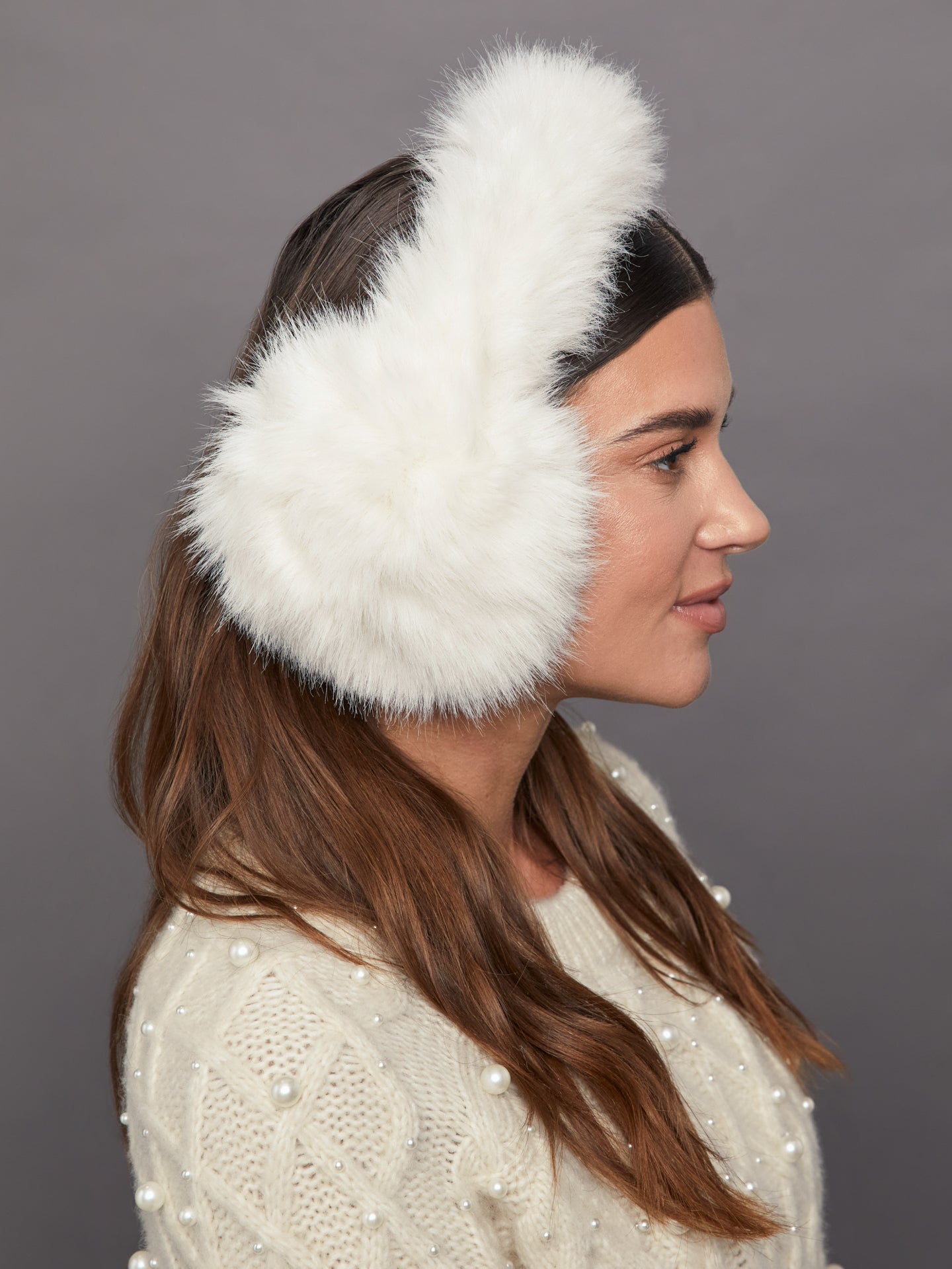 Carbon38 Faux Long Hair Fur Earmuffs - Ivory