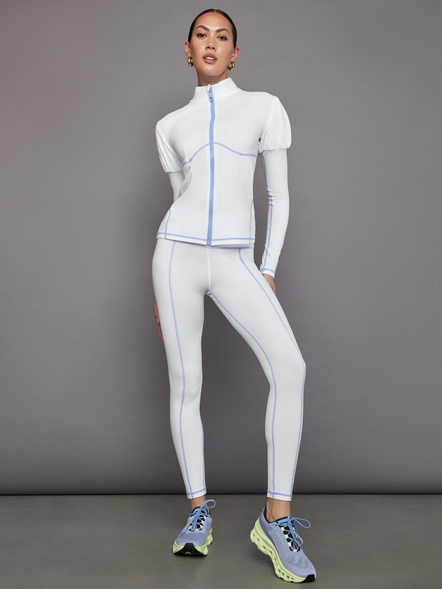 Carbon38 High Rise Fleece Back Seam Legging - White