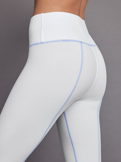 Carbon38 High Rise Fleece Back Seam Legging - White