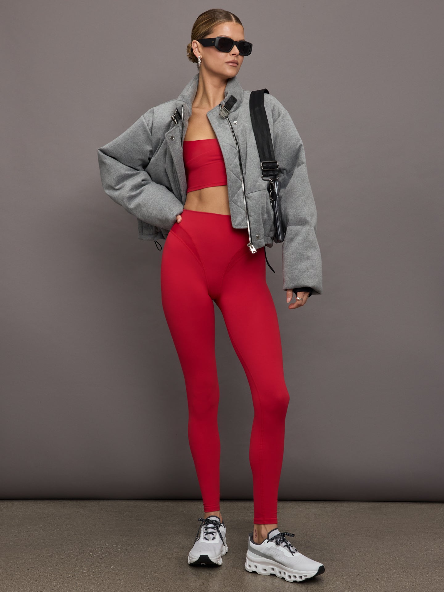 Carbon38 Spliced Colorblock Shine Legging in Melt - Crimson Red