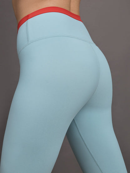 Carbon38 Contrast Waistband Legging in Melt - Sky Blue/ BitterSweet