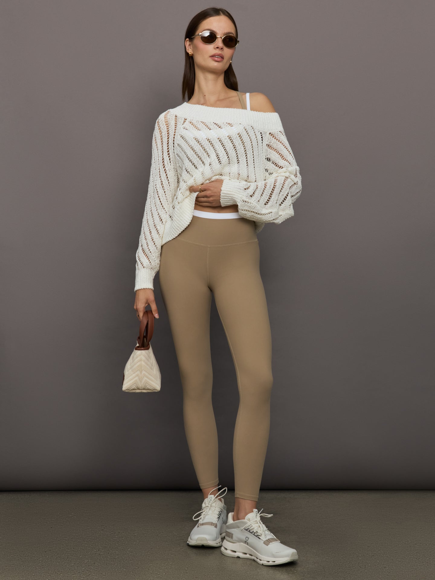 Carbon38 Contrast Waistband Legging in Melt - Chinchilla / White