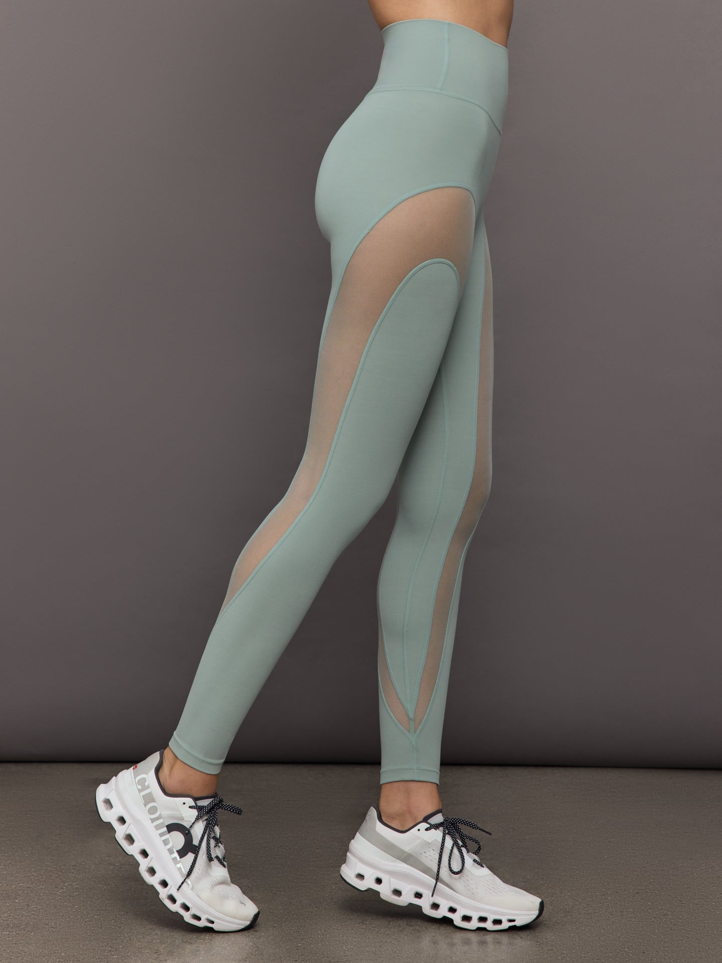 Carbon38 Sheer Spliced Legging in Melt - Sage