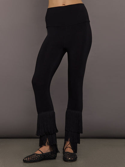 Carbon38 Fringe Hem Cropped Legging - Black